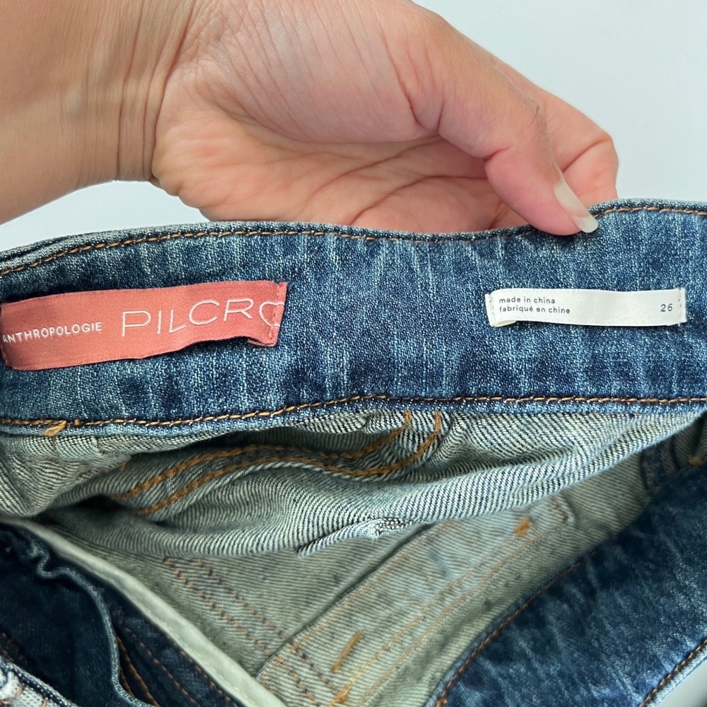 Anthropologie Pilcro The Wanderer Carpenter Jeans Blue Patchwork Utility Size 26 - Picture 10 of 13